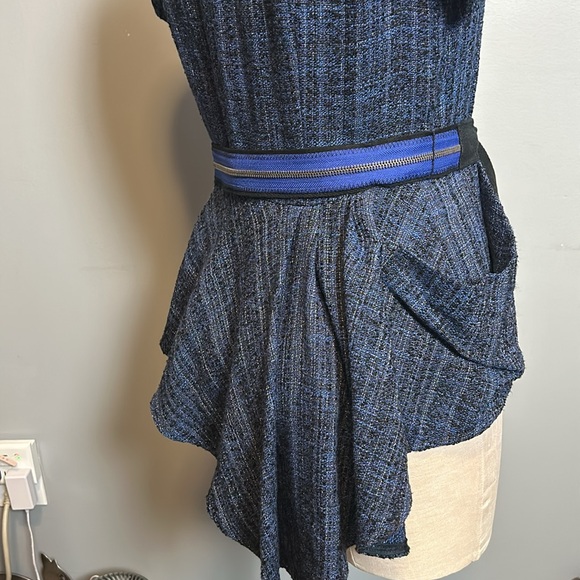 Nanette Lepore Blue Tweed Belted Asymmetrical Blazer size 4 - Picture 6 of 16